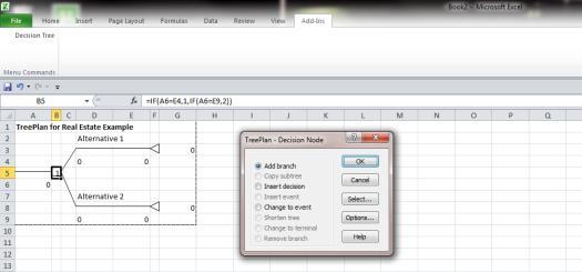 with Excel and TreePlan (3 of 4) To create another branch, click B5, then the
