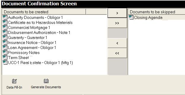 Selecting the View Document Confirmation Screen option allows you to view all the documents selected for the transaction.