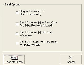 Selecting either of the first two options deactivates the Sends All Files for the Transaction to Medici for Help