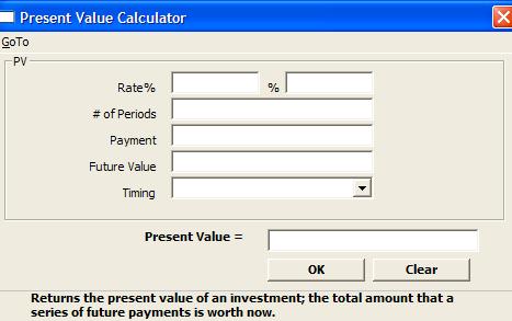 Function Keys Using the functions The Bankers Calculator has five function keys: Present Value