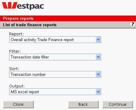 3. Select the type of report you require from the Report drop down menu. Select the filter type you require (Transaction Date, Transaction Number or Amount) from the Filter drop down menu.