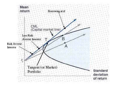 CAPM should be explained with the following figure: Figure: Capital Market line In the CAPM we have more than two risky stocks.