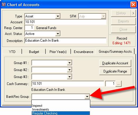 2. Select the first asset account number in the list.