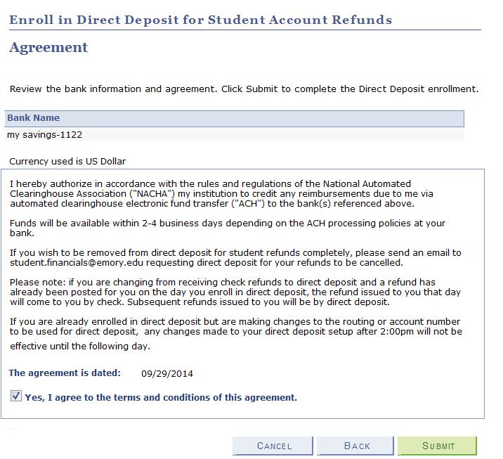 Under the Bank Account Nickname field, the student will then notice 2 different accounts listed when selecting from the dropdown menu: To change the