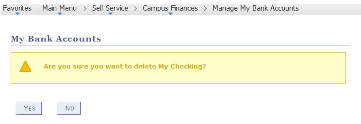 On the Bank Account Summary page, the student can select the Garbage Can icon beside the invalid account to delete it.