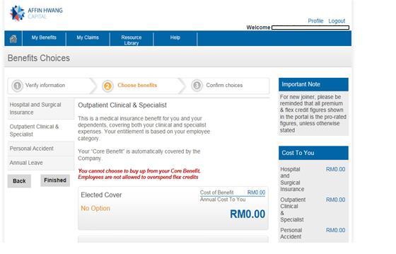 Enrolling the Benefits Choosing Benefits Select each benefits to view the options available & the pricing for each options 1.