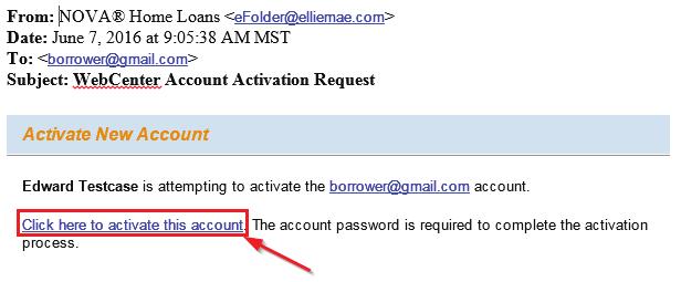 shown below asking you to activate your account.