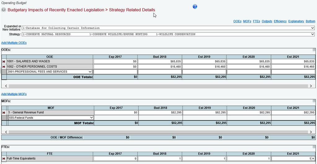 Click the Supporting Information Budgetary Impacts of Recently Enacted Legislation Strategy Related Details menu/submenus, as shown below.