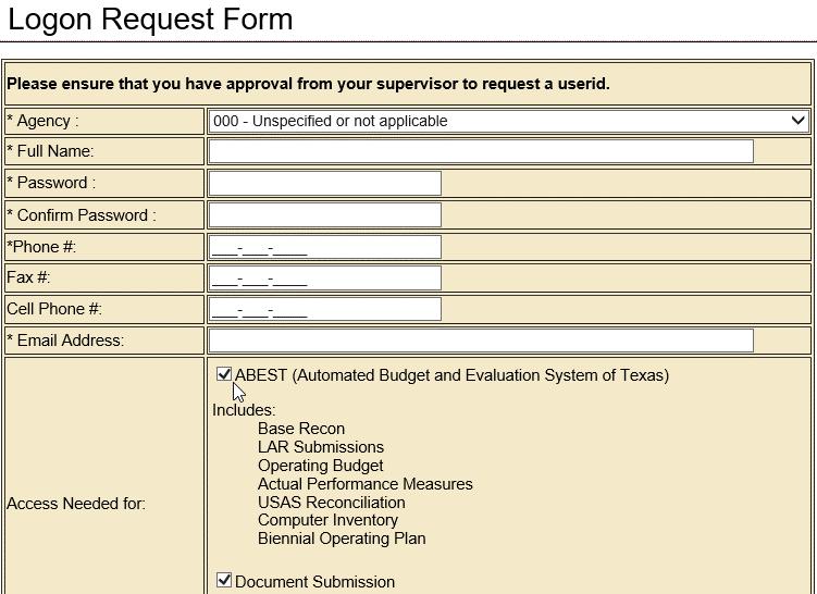 To request a user ID, click AGENCIES PORTAL from the LBB website (www.