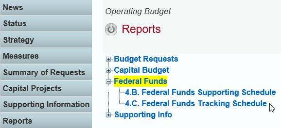 SECTION LAYOUT FOR REPORTS AND MENUS/SUBMENUS TO ACCESS REPORTS REPORTS BY TYPE AND PART NUMBER ABEST REPORT MENU/SUBMENU 2.C. Summary of Budget By Object of Expense 2.D. Summary of Budget By Objective Outcomes 3.