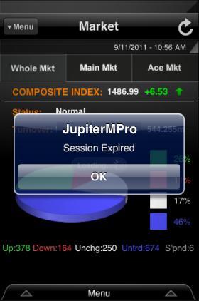 Single Sign In Jupiter MPro Mobile Trading is equipped with a Single Sign In feature. It will not allow a concurrent login using the same User ID* at the same time for security purposes.