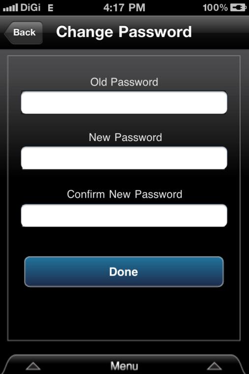 Change Password There are 2 ways to change a user s password. 1. Self Password Change 1. Tap Change Password at the Profile screen. Figure 12. Jupiter MPro: Profile - Change Password 2.