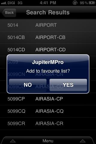 Figure 32. Jupiter MPro: Confirmation to add a share into the Favourites folder 6. Tap OK to save.