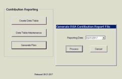 RSA Reporting Contribution File This is the data that will be included in the Contribution upload file. Make all necessary changes before you generate the RSA upload file.