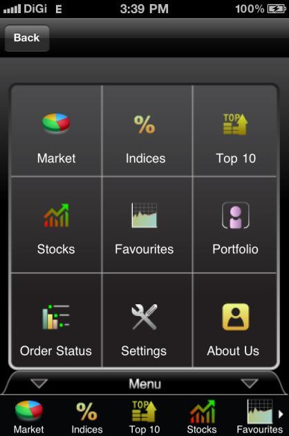 The AIBB Mobile Trading Menu The AIBB Mobile Trading Menu lists the functions and features available on AIBB Mobile Trading. You will access this menu often. Figure 13.