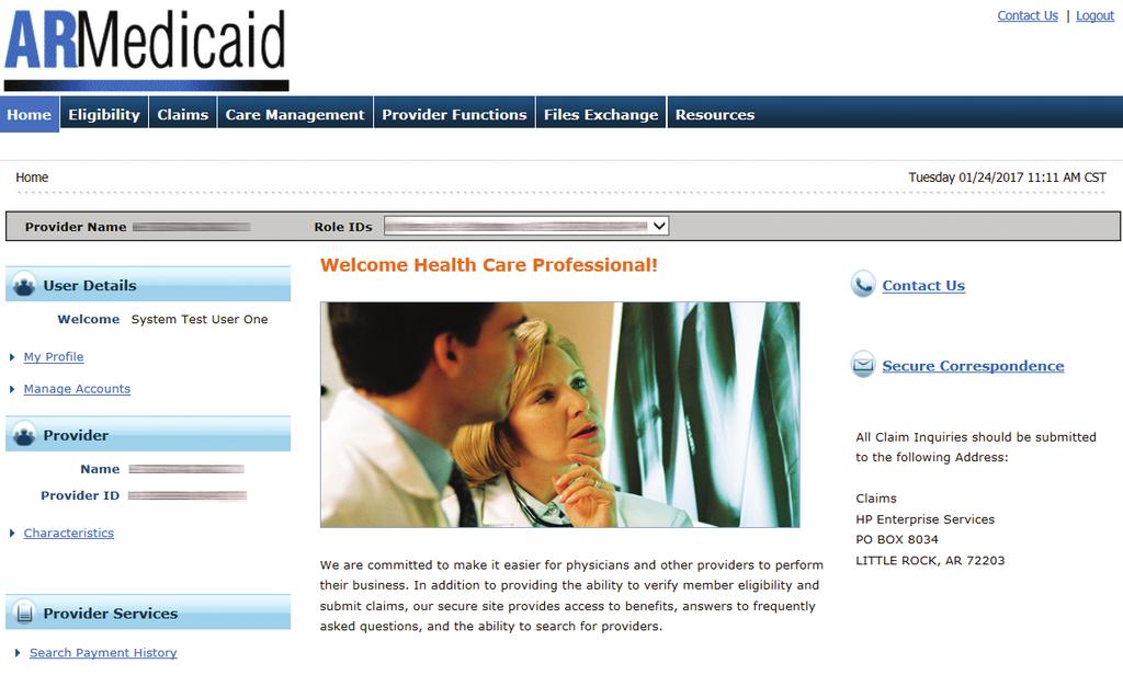 ➋ ➋ From the Health Care Professional Home page, select the Claims tab