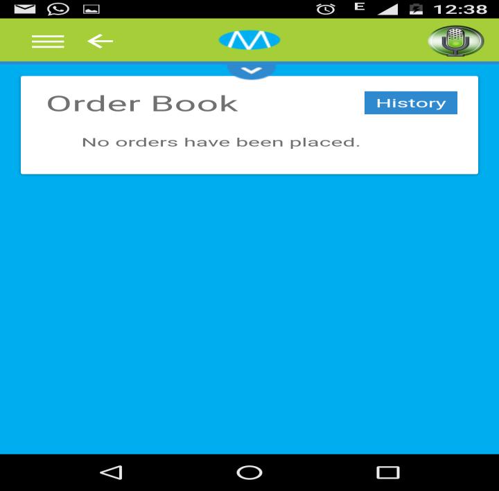 16 Order Book : The user can view details of all the orders placed by him by clicking on Order Book in the side menu.