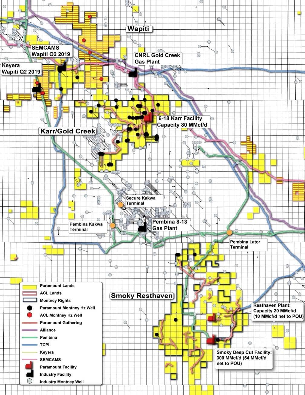 Alberta Deep Basin (1) Area Overview: Q4 2017 average production forecast of > 29,000 Boe/d (46% liquids) ~145,000 net acres of liquids-rich over-pressured Montney rights with large-scale development