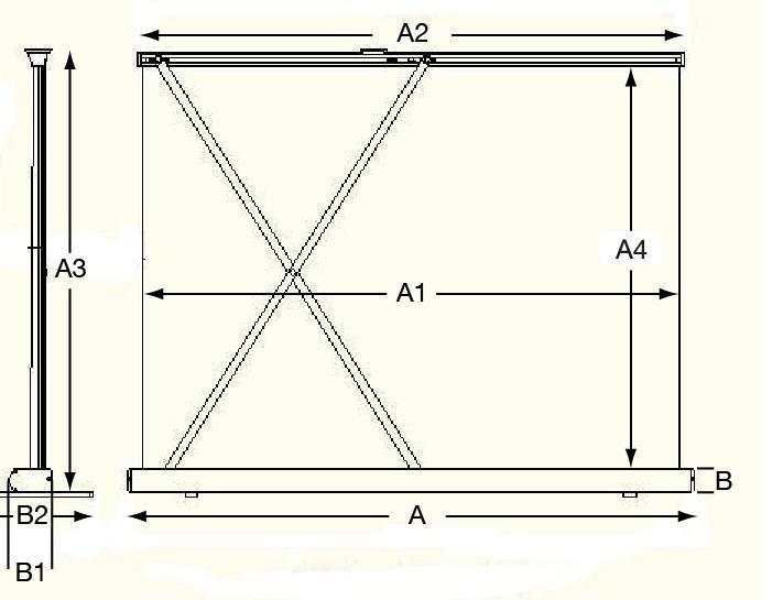 PicoScreen Dimension Table Unit: mm Model Diagonal Size/Aspect Ratio (A) (A1) Upper Scroll Bar (A2) Overall (A3) (A4) (B) (B1) Base Feet (B2) N.W. (KGS) PC25W 25 (4:3) 545 508 520 419 381 30 55 160 1.
