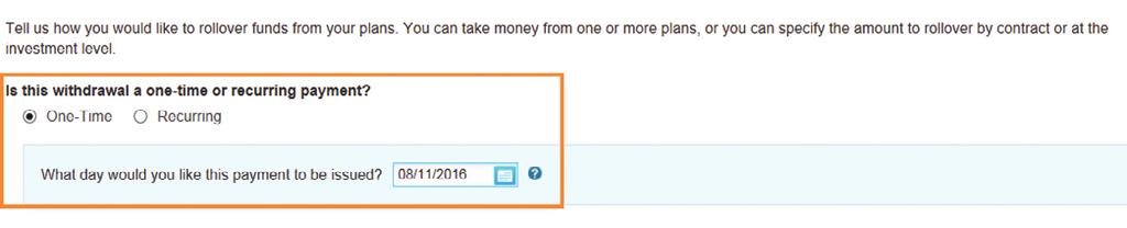 Quick tip: For custom transfers: You can calculate the withdrawal either as a dollar amount or percentage.
