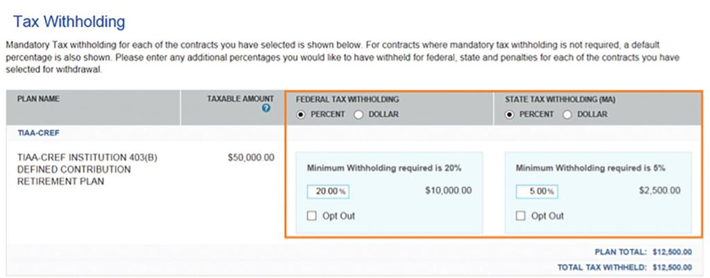 Step 5: Review the prepopulated federal and state tax withholding information, and update as necessary. Click Continue to proceed.