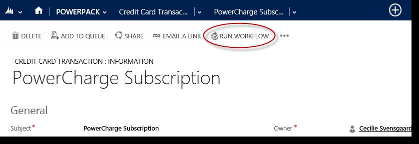 Re-run a Credit Card Charge Workflow When you import PowerCharge, a workflow (deactivated) is automatically imported into your CRM.