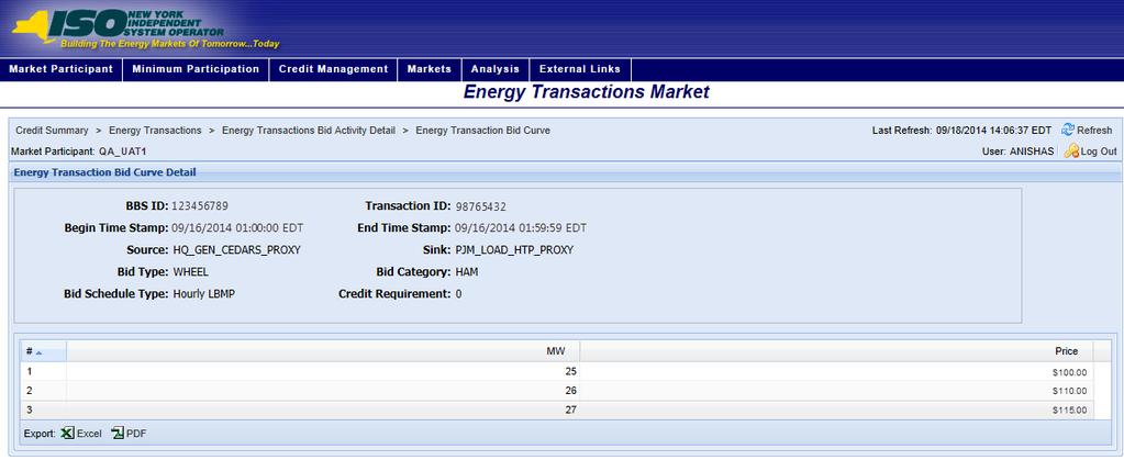Figure 167: Energy Transactions Bid Activity Detail Page 5.5.2.