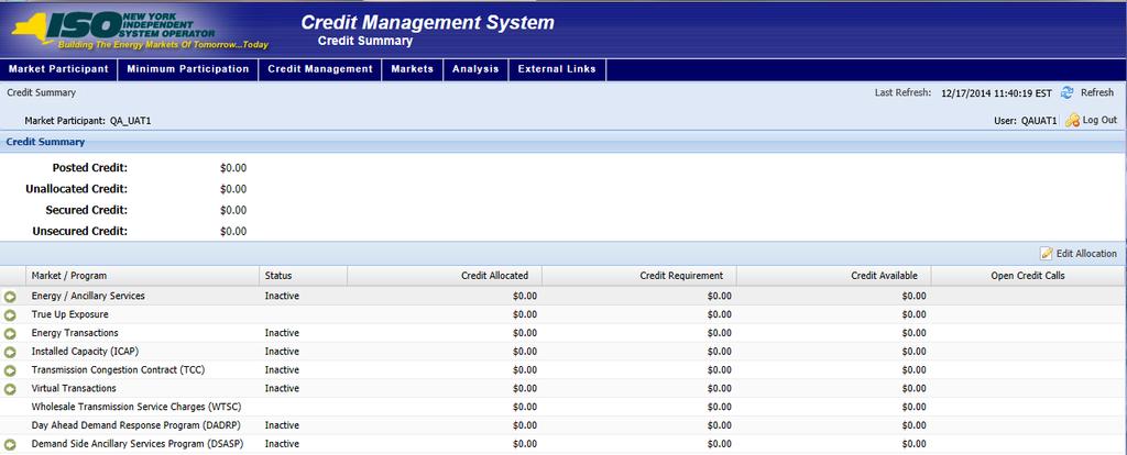 The system displays the True-up Exposure Credit Requirement Summary page.