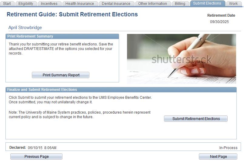 10. Submit Elections: Print Summary Report: Click Print Summary Report to generate a PDF printable version of your election options.