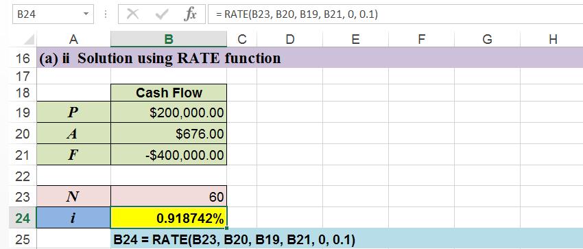periods, a single sum at time zero, and a single sum at time N, equal to zero. =RATE (N, A, P, [F], [ type ], [guess]).