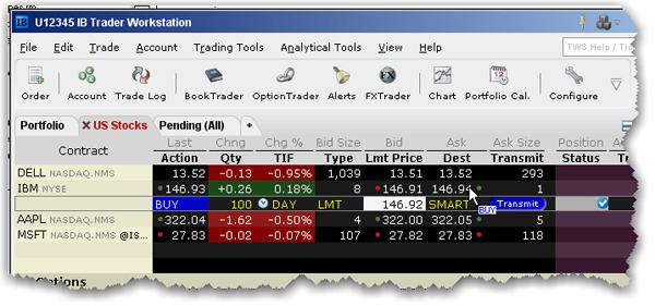 Chapter 5 Trading Imagine now that I click the Ask price in the IBM ticker line.