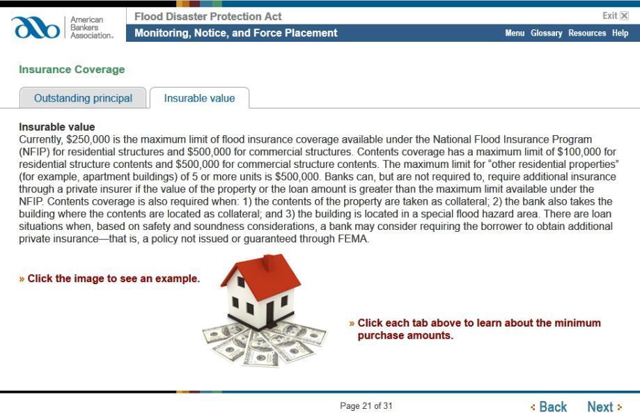 Monitoring, Notice, and Force Placement Insurance Coverage Insurable value Currently, $250,000 is the maximum limit of flood insurance coverage available under the National Flood Insurance Program