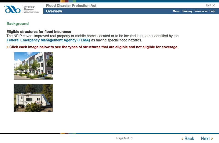 Overview Background Eligible structures for flood insurance The NFIP covers improved real property or mobile homes located or to be located in an area identified by the Federal Emergency Management