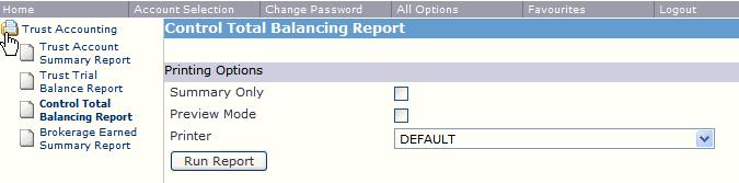 Control Total Balancing Report For this report you can simply select to Preview or send to your Printer. Click Run Report when selection has been made.