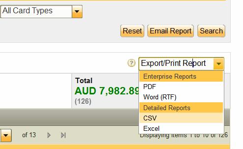 Click on the Drop down Export/Print Report box and choose Detailed Reports CSV.