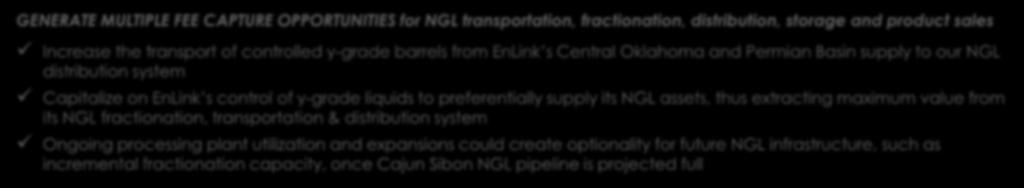 distribution system Capitalize on EnLink s control of y-grade liquids to preferentially supply its NGL assets, thus extracting maximum value from its NGL fractionation, transportation & distribution