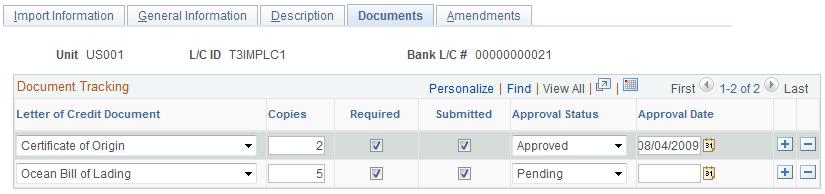 Managing Letters of Credit Chapter 16 Letters of Credit - Documents Page Use the Letters of Credit - Documents page (LC_INFODOCS) to capture data relevant to letters of credit documents.