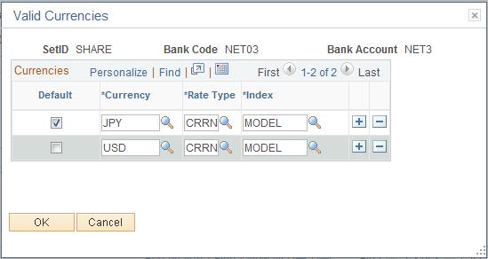 Chapter 3 Setting Up External, Internal, and Netting Accounts Navigation Click the Currencies icon in the Valid Account Currencies region on the Netting Accounts page.