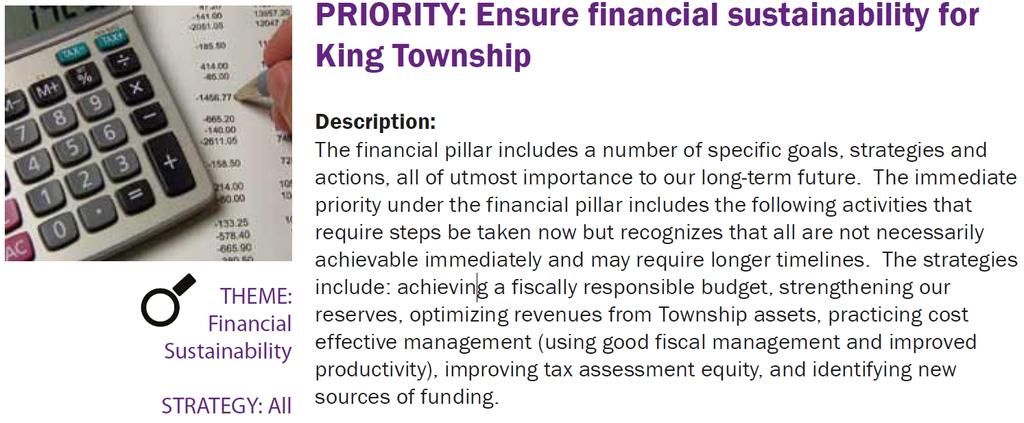 One of several immediate priorities is as follows: This Asset Management Plan (AM Plan or Plan) is a medium to long range planning document that supports the Township s vision and immediate