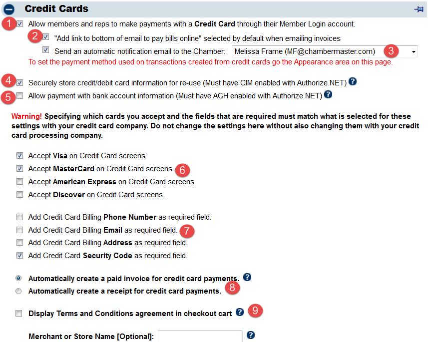 Credit card setup and defaults To find these options you will go to Setup > Billing Options & Settings > Credit Cards. 1.