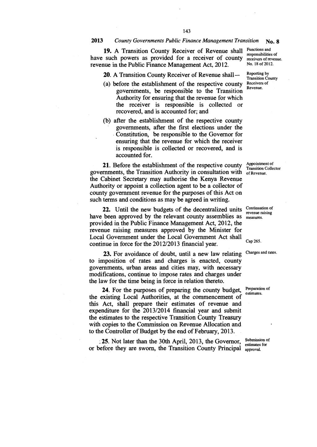143 2013 County Governments Public Finance Management Transition No. 8 19.
