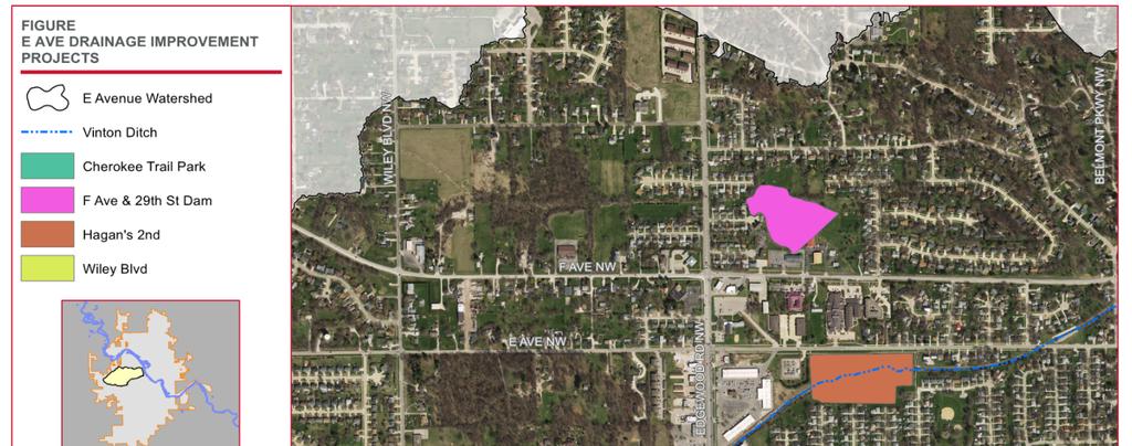 City of Cedar Rapids E Avenue Watershed Drainage Study Figure 3: E Avenue Study Project Locations These upstream detention projects would reduce peak flows to Vinton Ditch.