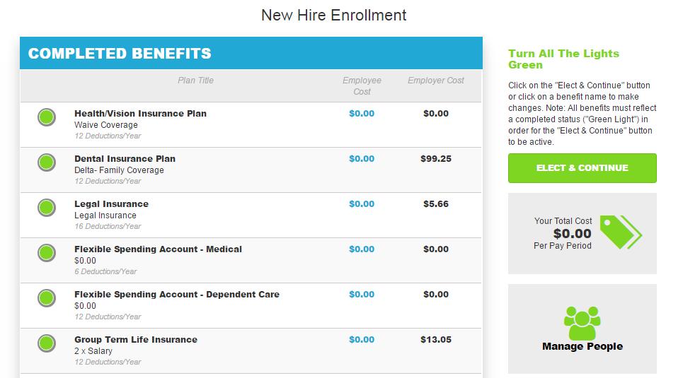 Select the New Hire Enrollment button to begin your enrollment session.