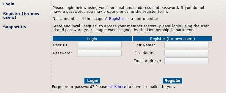 To log in to your League s LWVUS account: 1. Go to LWVUS website at www.lwv.org. Click on Login in upper right corner. 2.