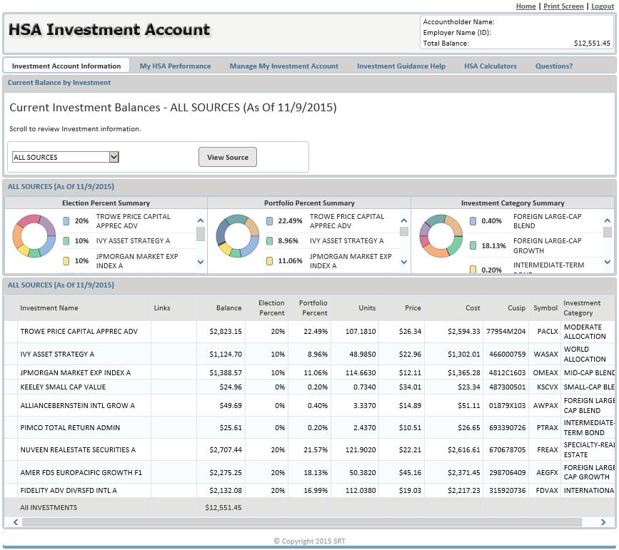 Investment Account Information (Current Balance by Investment) Click on the Investment Account Information tab to see your current balances for each investment.