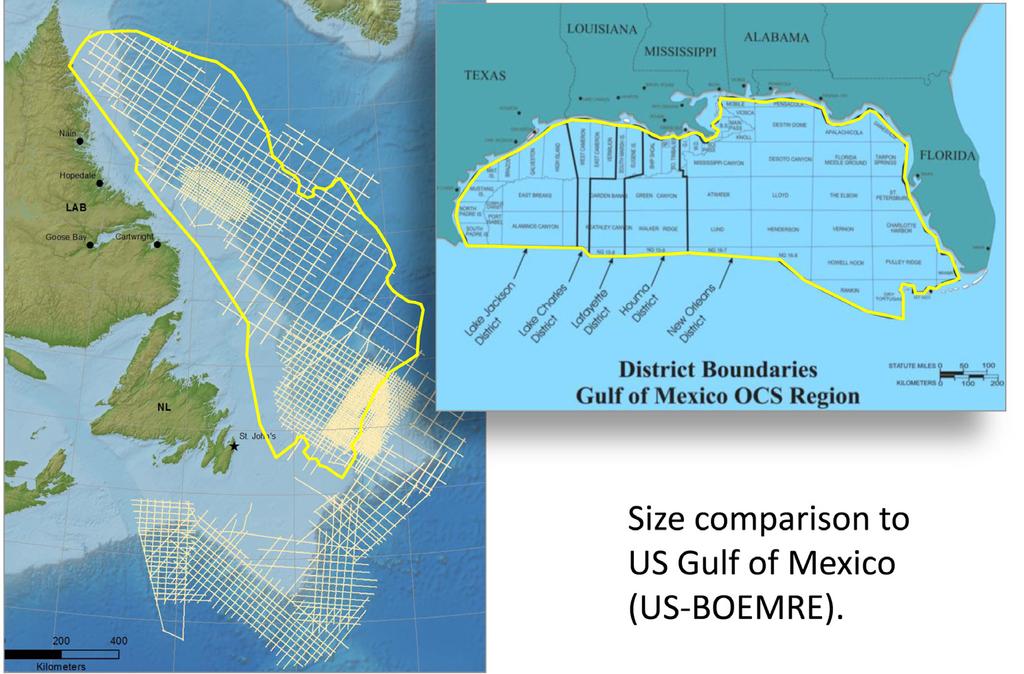 Newfoundland and Labrador has sedimentary basins that exceed the size of the offshore basins of either the UK or Norway including the Barents Sea.
