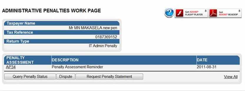 work page. This page will be accessible by clicking on a Penalty Assessment Notice on the Income Tax / EMP201 work page, or the View hyperlink on the screen in Step 3 above.