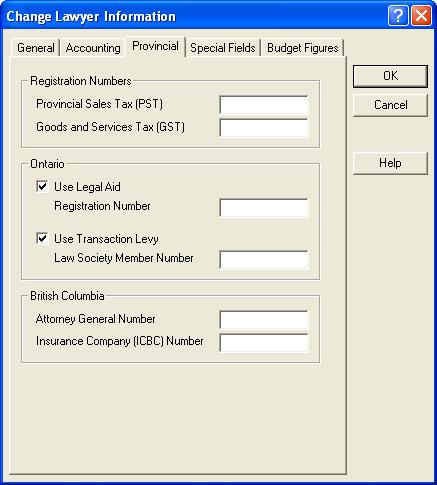 Assigning a Law Society Number Options > Lists > Lawyers and Rates To be able to charge a transaction levy, the lawyer must have a valid Law Society of Upper Canada Member number.