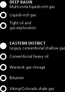 Operating profile Eastern Alberta Conventional Shallow Gas Mannville Heavy Oil Bitumen Warwick Gas Storage