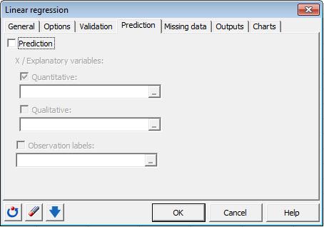 PREDICTION TAB Activate the Prediction option in the Prediction tab to select data to use in prediction model. The data for Quantitative or Qualitative variables must not include variable labels.